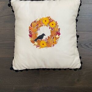 Harvest Crow Embroidered Holiday Pillow